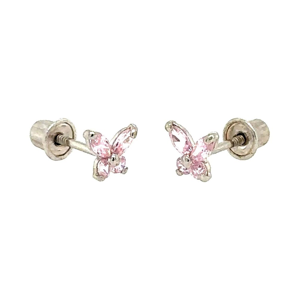 14K Yellow/White Gold Tiny Butterfly CZ Stud Earring with screw back
