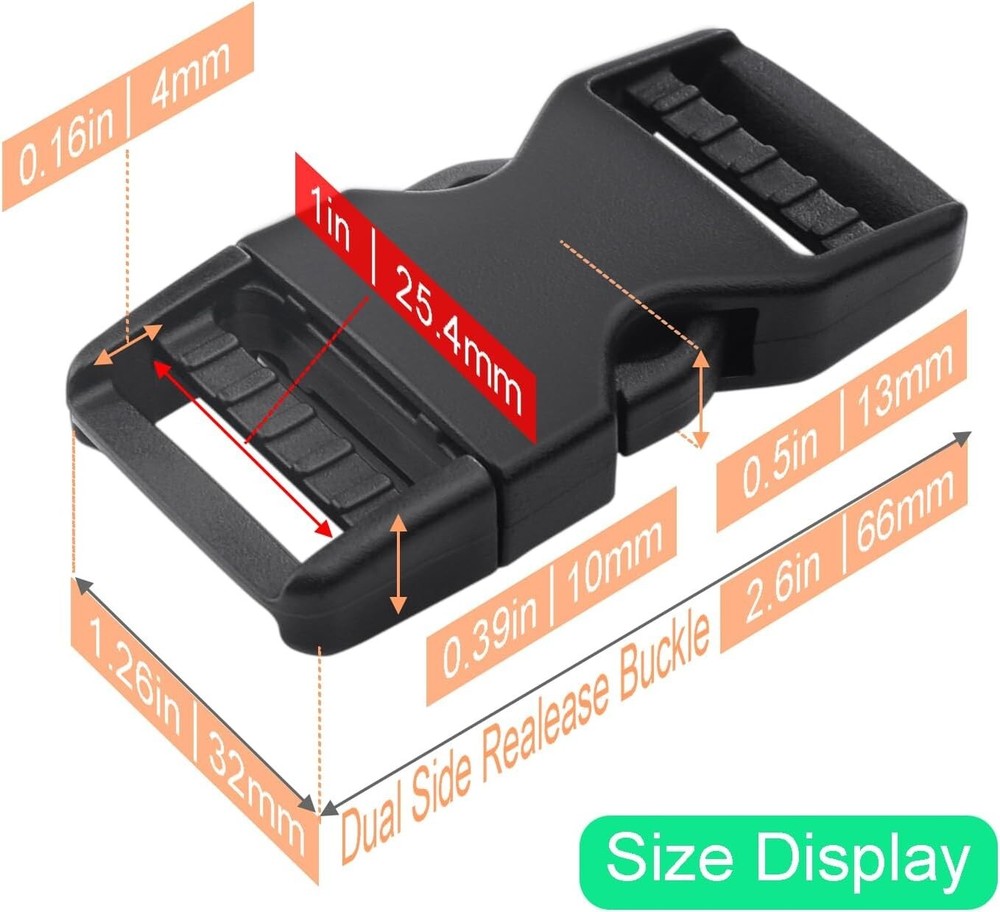 6 Pack 1" Buckle Quick Side Release Buckles Dual Adjustable No Sewing Clips S...