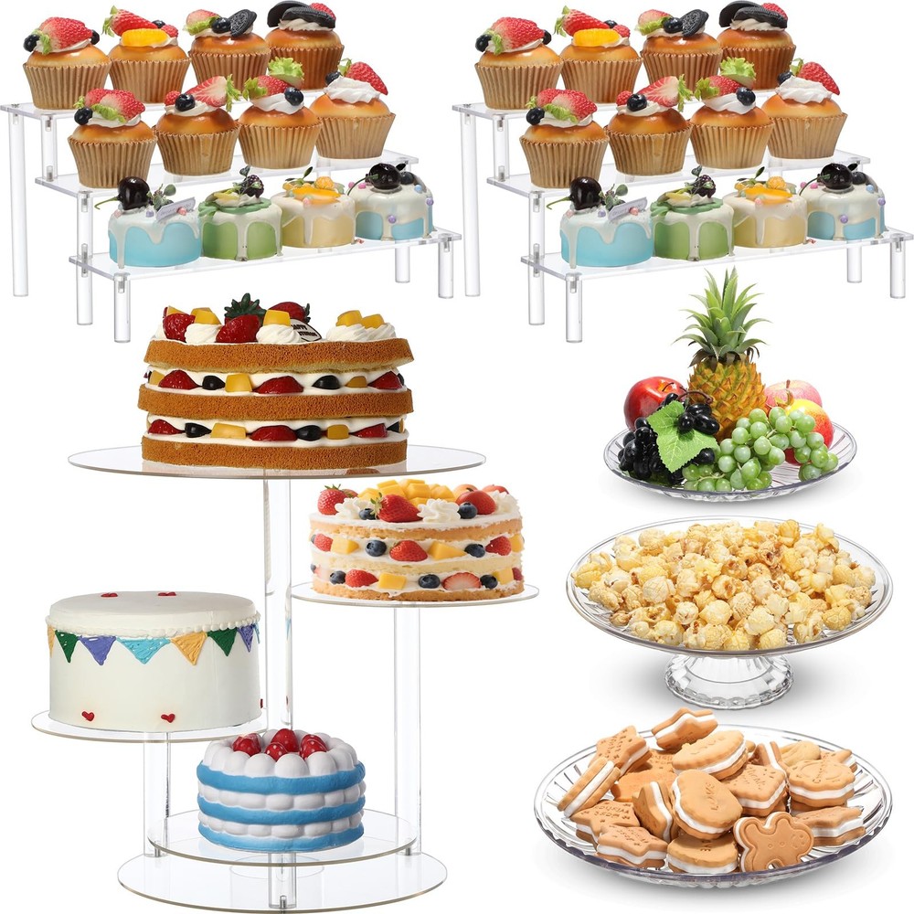 6 Pcs Acrylic Cake Stands Set Include 2 Display Risers 1 Pcs 4 Tier Cupcake T...