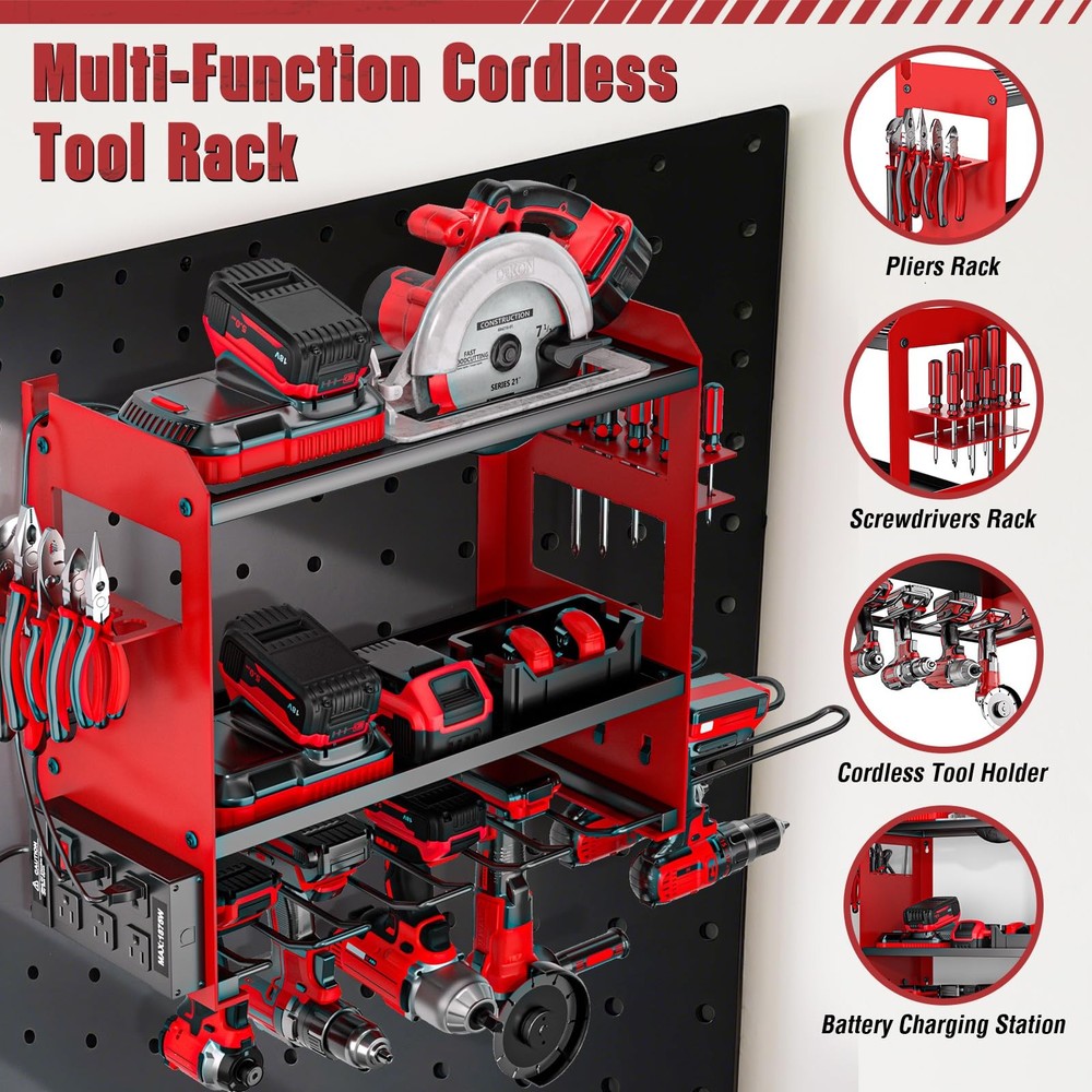 YYR Power Tool Organizer Wall Mount with Charging Station, Cordless Tools Red