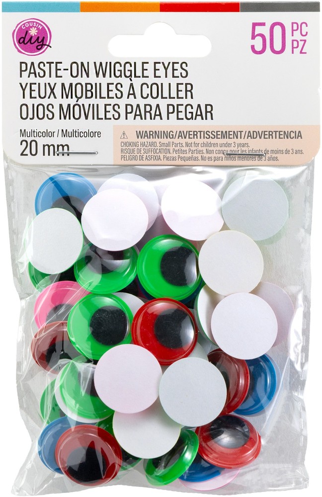 CousinDIY Paste-On Wiggle Eyes 20mm 50/Pkg-Black - 3 Pack