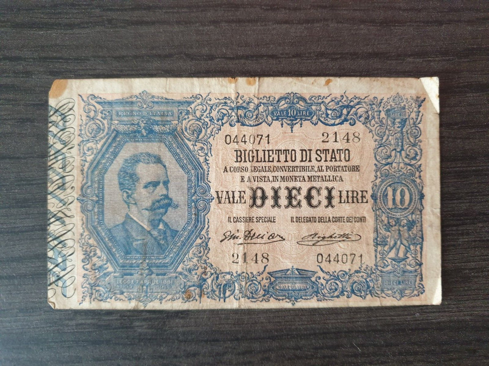 Italy 10 lire 1888 banknote