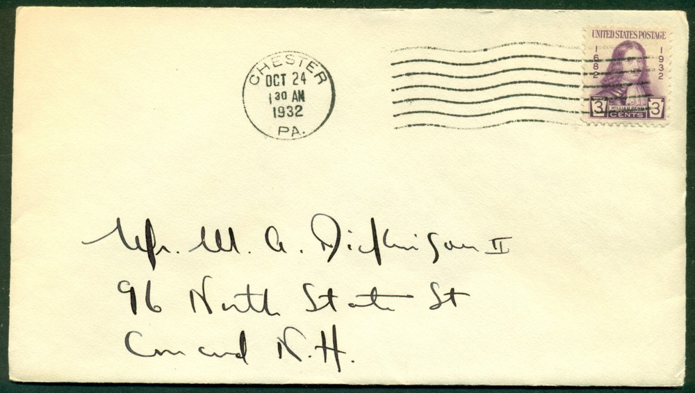 SCOTT # 724 FDC, NO FRONT CACHET, SCRIPT ADDRESS, CHESTER, PA, GREAT PRICE!