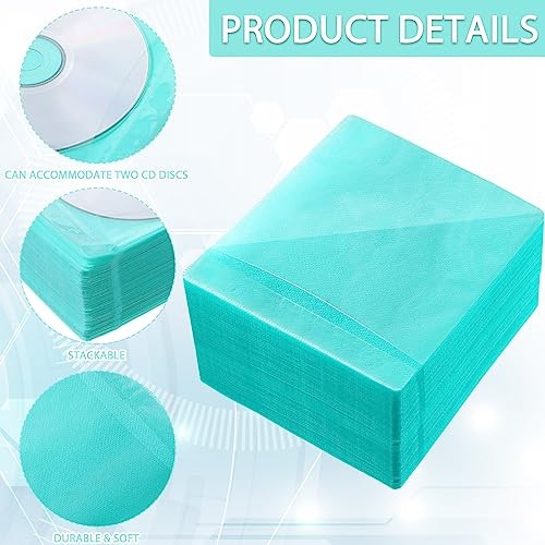 200 Pcs Cd DVD Sleeves Envelopes Bulk Double Sided Refill Plastic Disc Green