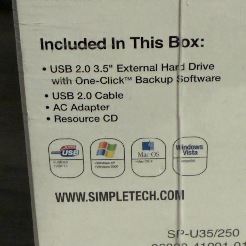 NEW SimpleTech SimpleDrive External Hard Drive 250GB Hi-Speed USB 2.0