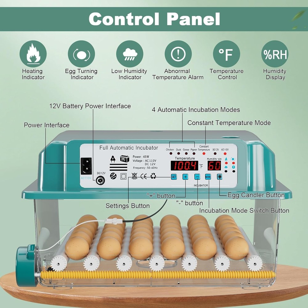 36 Egg Incubator with Automatic Egg Turning & Temperature Humidity Control