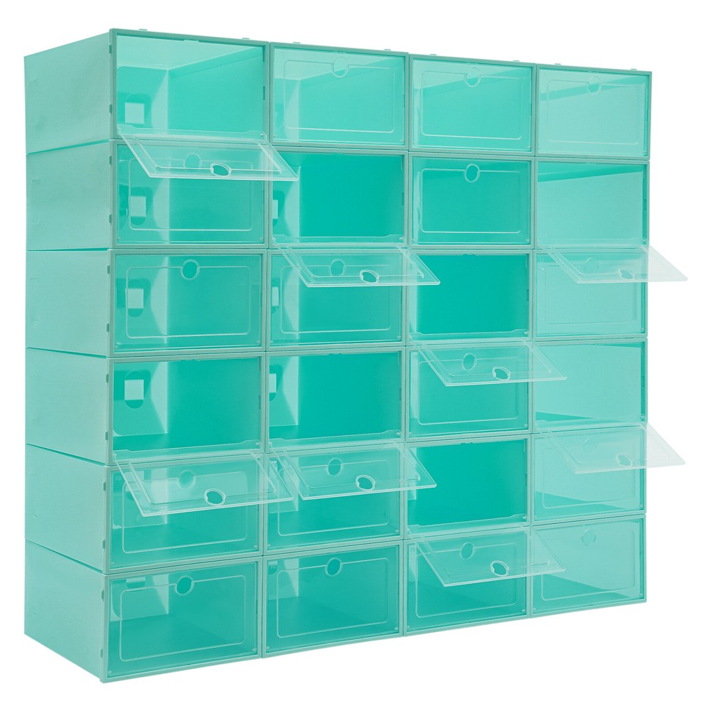 24 Pack Green Stackable Shoe Boxes Shoe Storage Box Shoe Storage Organizer