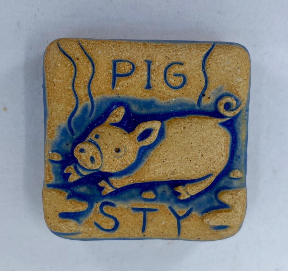 Pig Sty 2x2" Stoneware Art Tile By Gretchen Kramp