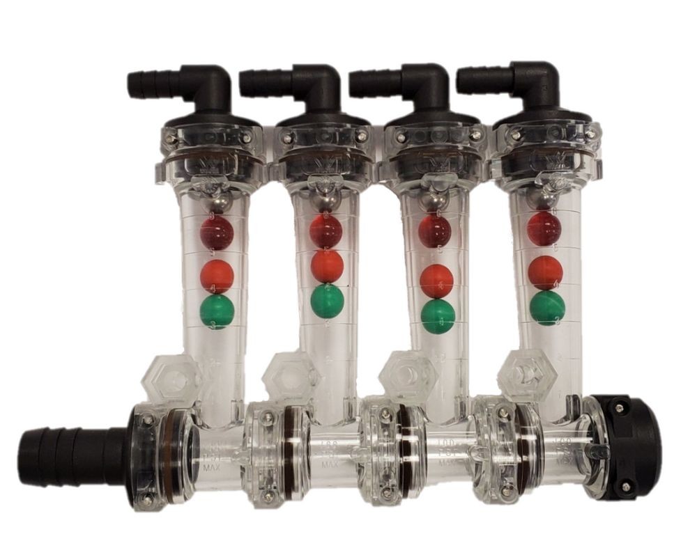 4 Column Squeeze Pump Flow Indicator 1/4" FNPT Outlet & 3/8" Isolator Tee Inlet