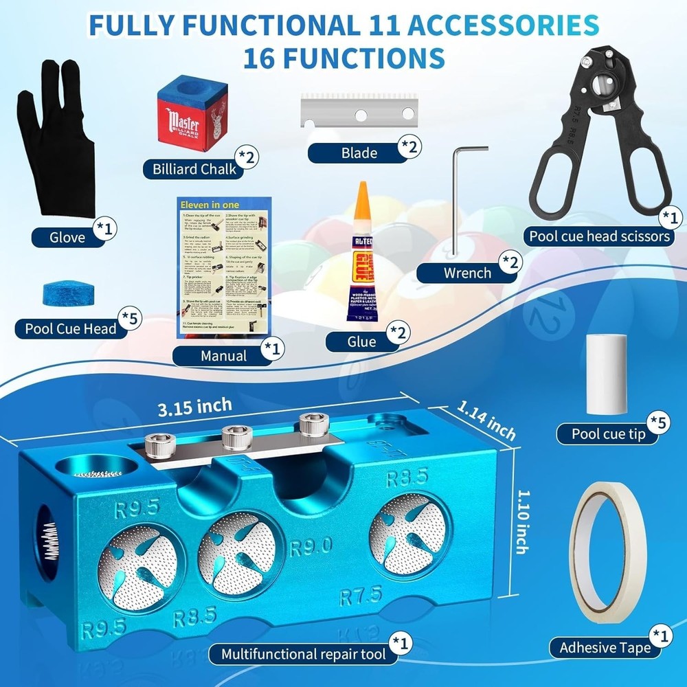 Pool Cue Tip Shaper Pool cue Tips kit Billiards Accessories Tool Pool Stick T...