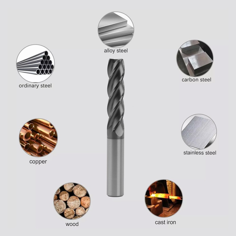 1PCS 4 Flute 1/2" x 2" x 4" Long Solid Carbide End Mill - AlTiN Coated