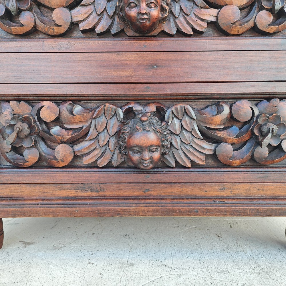 Hand Carved Angels Nightstand Side Table