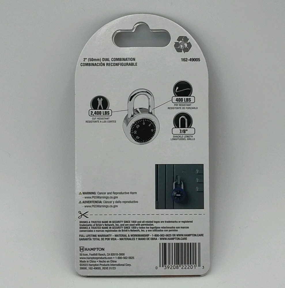 ✅🔒👀Brinks Padlock Lock Standard Security 3 Dial Combination 162-49005📸SEE📏📸