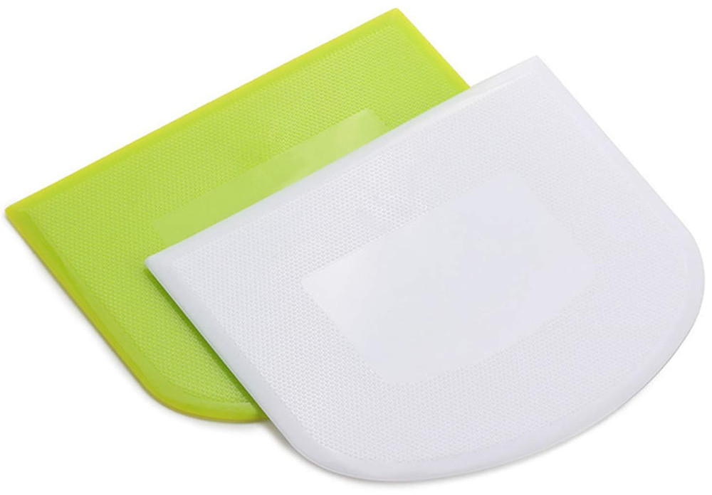 2 PCS Plastic Dough Scraper Bowl Scraper, Food-Grade Bench Scraper, White+ Green
