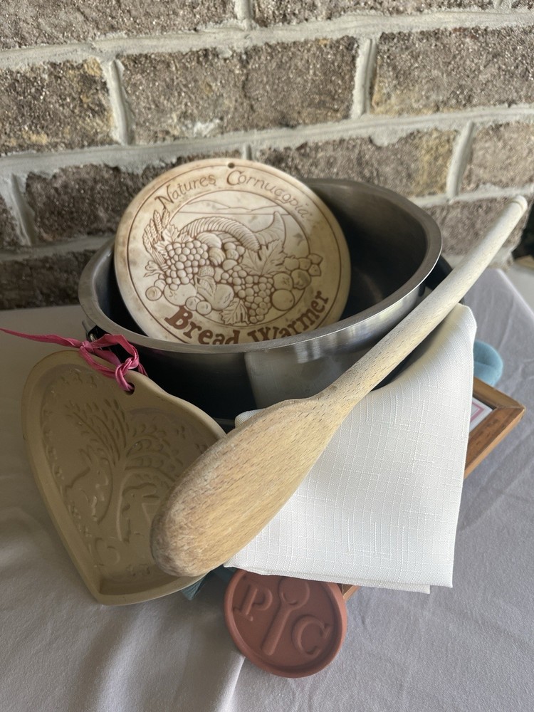 Vintage Baking Set Bread Warmer Cookie Mold Bowl Spoon Trivet Pan Kitchen