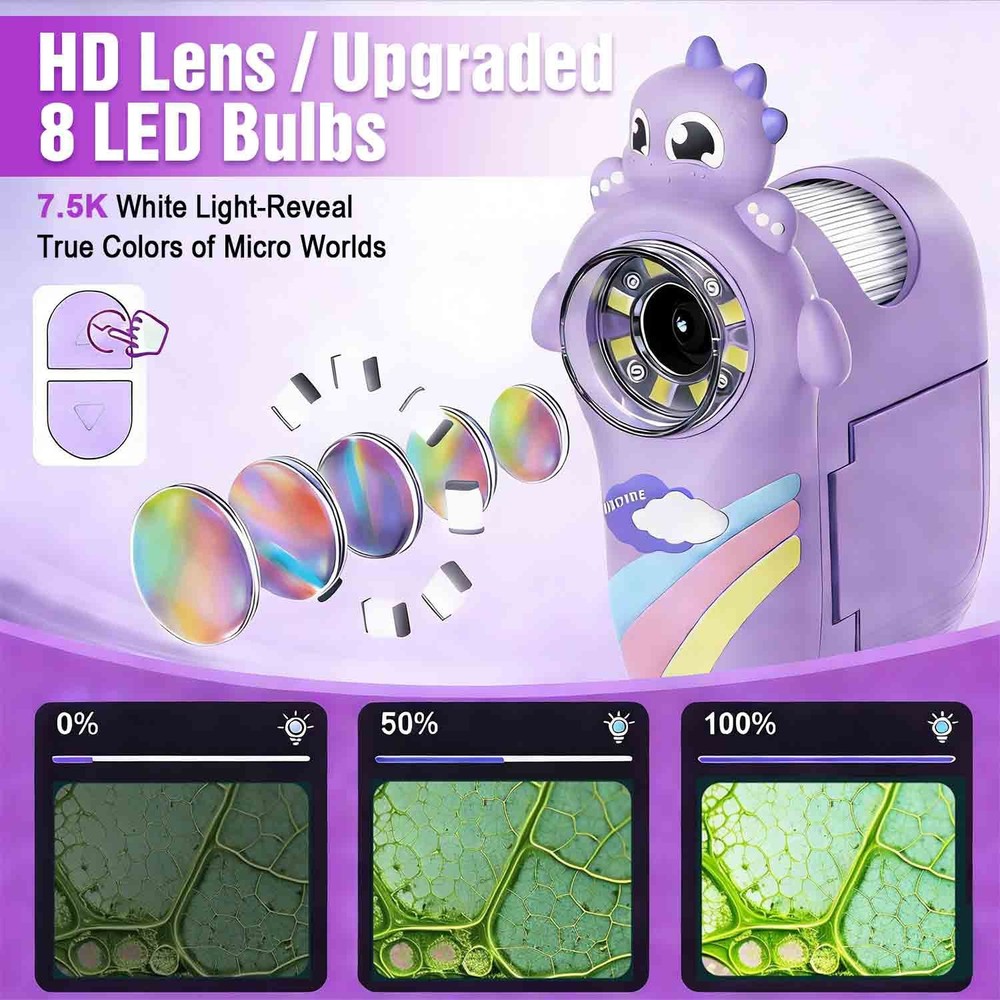 Handheld 2" LCD Screen Digital Microscope 1000X Magnifying Glass for Kids