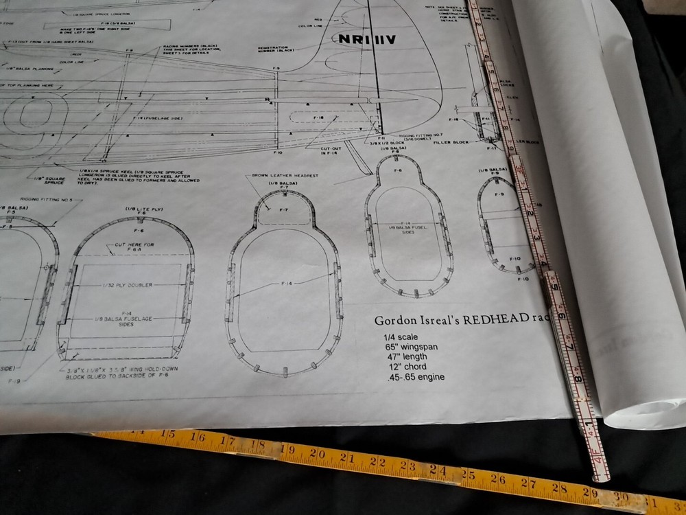 Model Airplane Large Printed Plan RC Scale Plane Drawing Redhead Racer P10