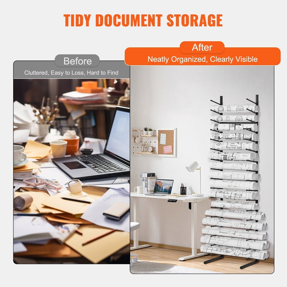 16Tier Blueprint Storage Rack Vertical Hanging Poster Display Rack Easy Assembly