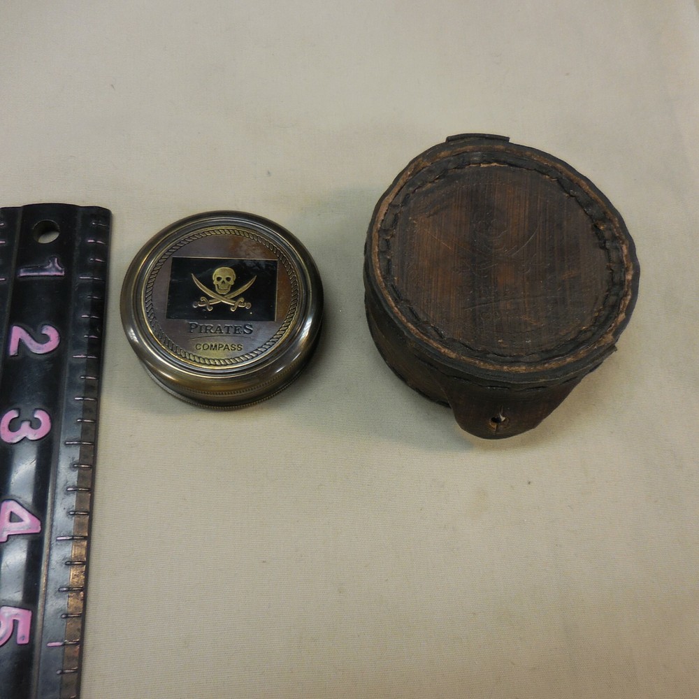 Antique Pirates Skull Horror Compass With Leather Case