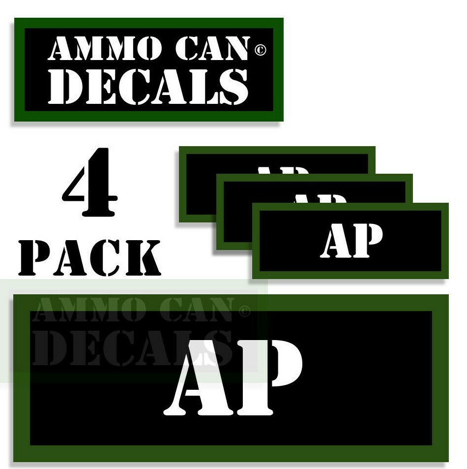 AP Ammo Can Decals Ammunition Ammo Can Labels 3"x1.15" Vinyl 4-pack