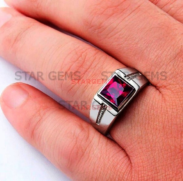 AAA Quality Real Red Ruby Gemstone Mens 925 Silver Valentine Day Ring #A790