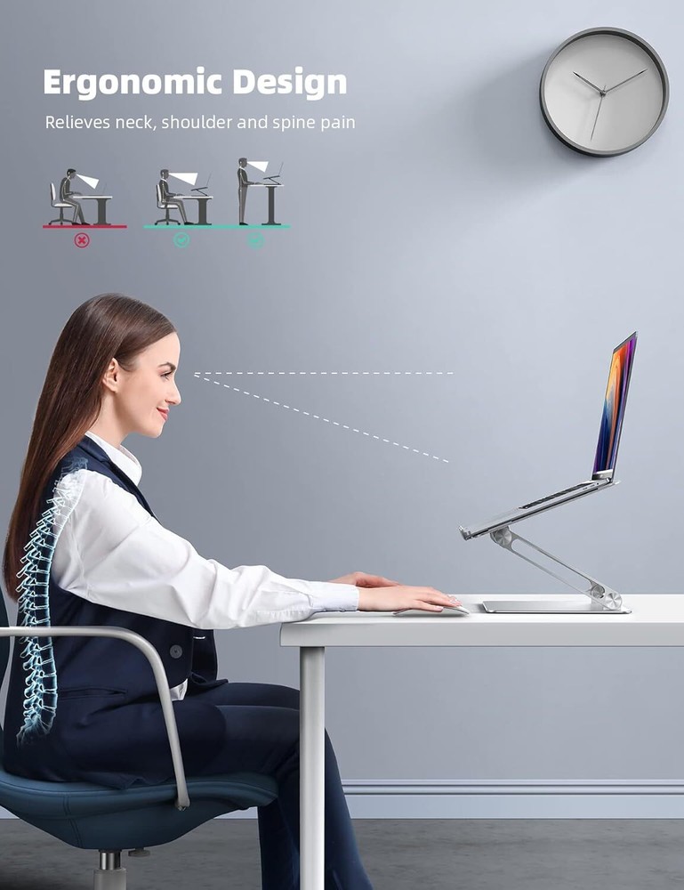 Lamicall Adjustable Laptop Stand, Portable Riser, Aluminum 1-Silver