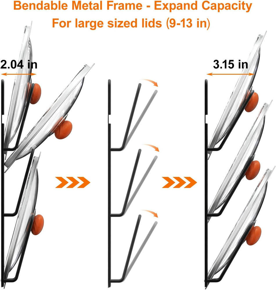 Pot Lid Organizer Rack 2 Pack 6 Tier Adhesive Wall Mounted Storage Black