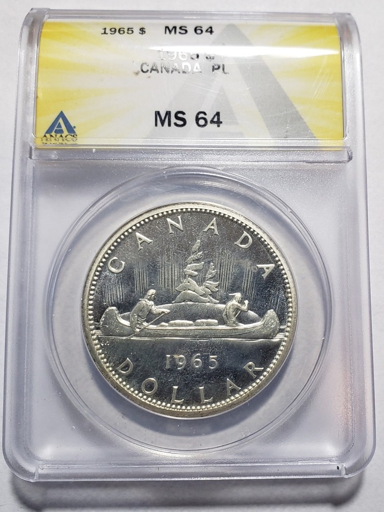 Canada 1965 Silver Dollar Proof Like ANACS MS 64