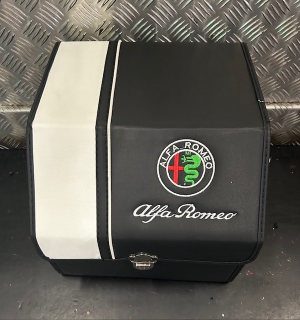 Alfa Romeo Style Fold-able Small Boot Tidy/Organizer  (Black/White)