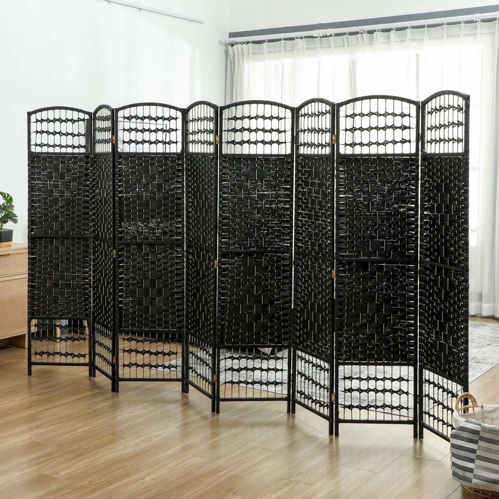 8 Panel Room Divider, Folding Screen, 5.6', Black