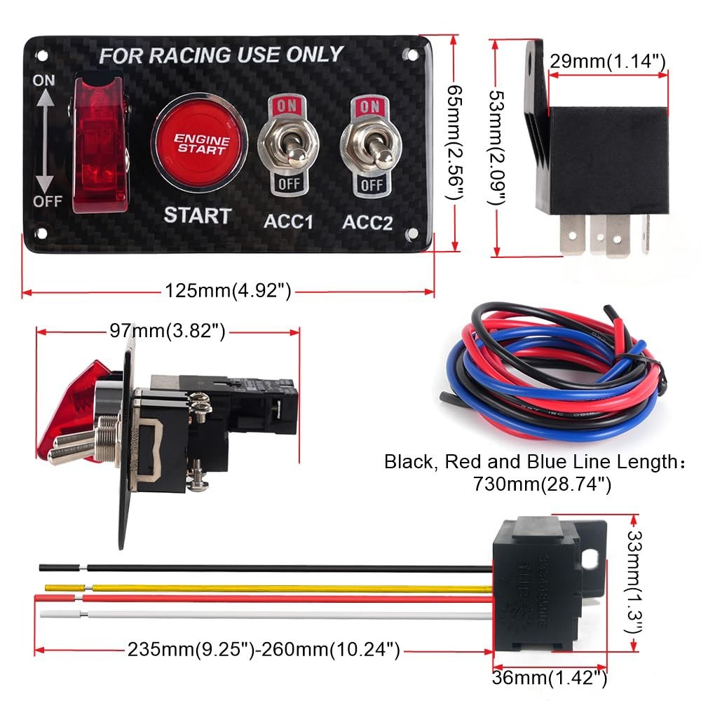 Racing Car Ignition Switch Panel DC 12V 4 in 1 Car Engine Start Push Button C...