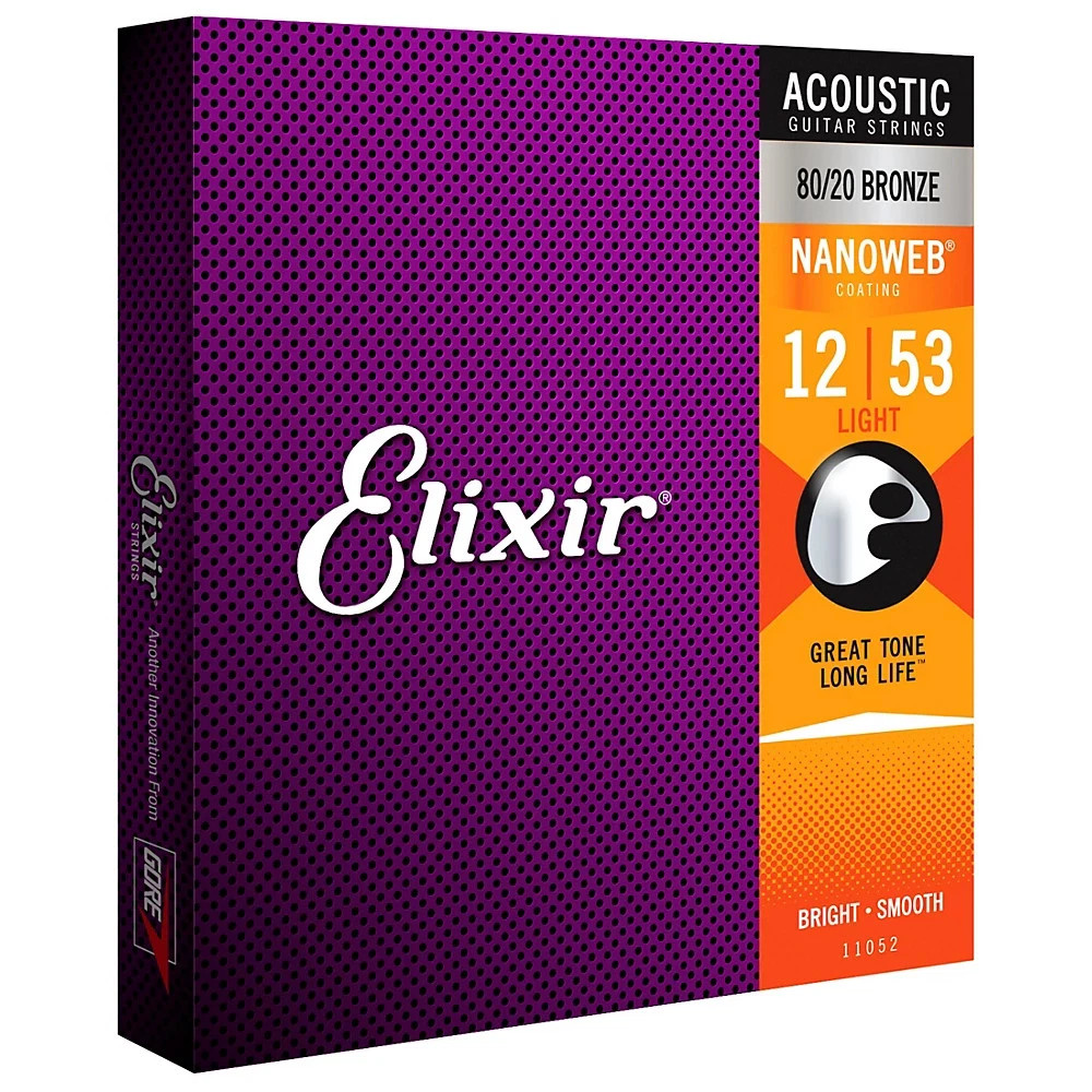 Elixir 80/20 Bronze Acoustic Guitar Strings w/NANOWEB Light (.012-.053) 2-Pack L