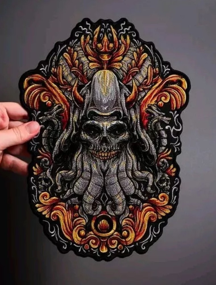 OCTOPUS SKULL Large Back Patch for custom biker vest