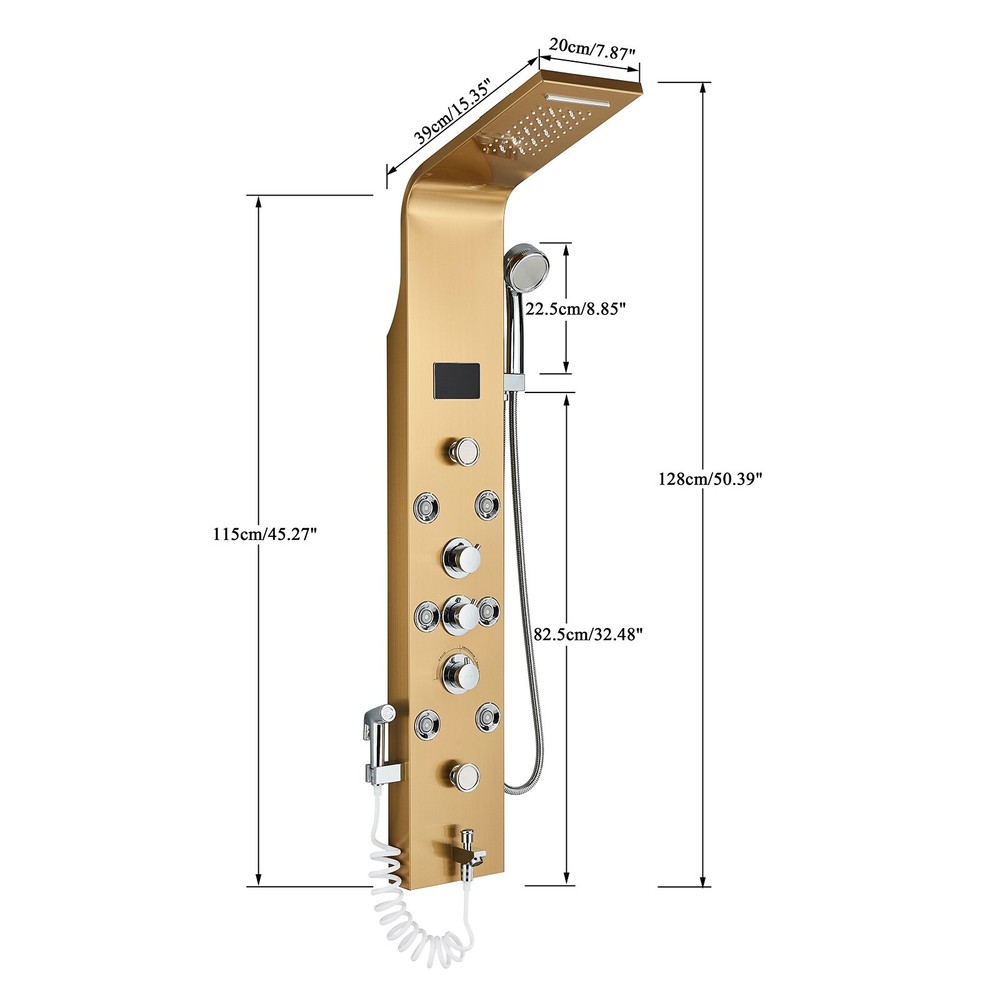 Gold Shower Panel Tower Rainfall&Waterfall Massage Faucet System Stainless Steel