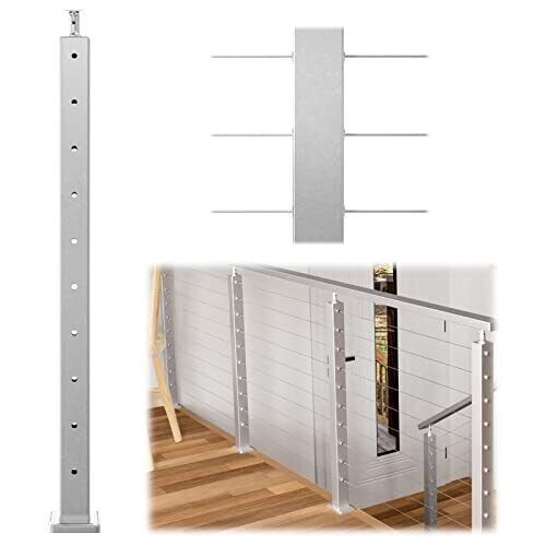 Muzata Level drilled Cable Railing Post 36"x2"x2" Adjustable Top Level Line P...