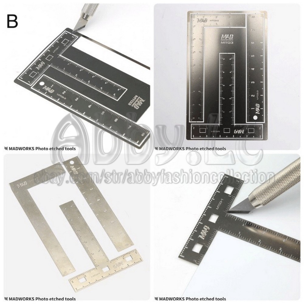MADWORKS Etched Model Tool Scriber Chisel Cut Etch Guide Stencils T L Ruler MT03