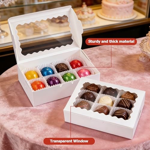 20pcs Cookie Boxes with Window, 9x6x2.5 Inches White Bakery Boxes for