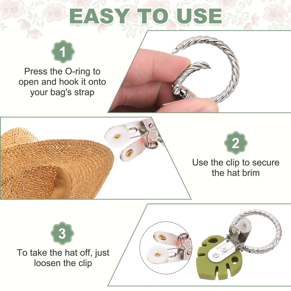 Hat Clip for Travel on Bag, Bag Backpack Hat Holder, White Leaf