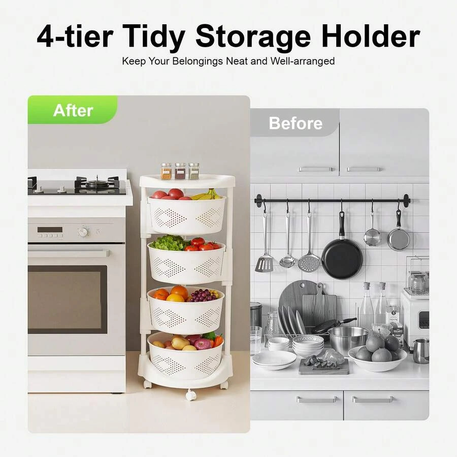 NEW Round Rotating Multi-Layer Kitchen Storage Shelf, Floor-Standing Fruit And