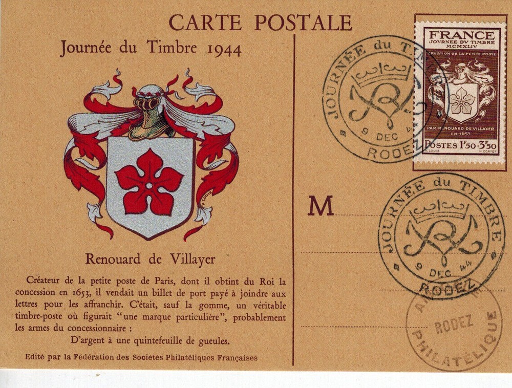 FDC 1st day card, stamp day 1944 Rodez