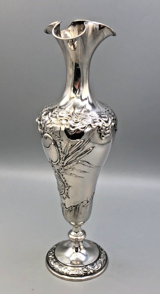 Beautiful German 800 Fine Silver Vase 11" tall, Super Nice!