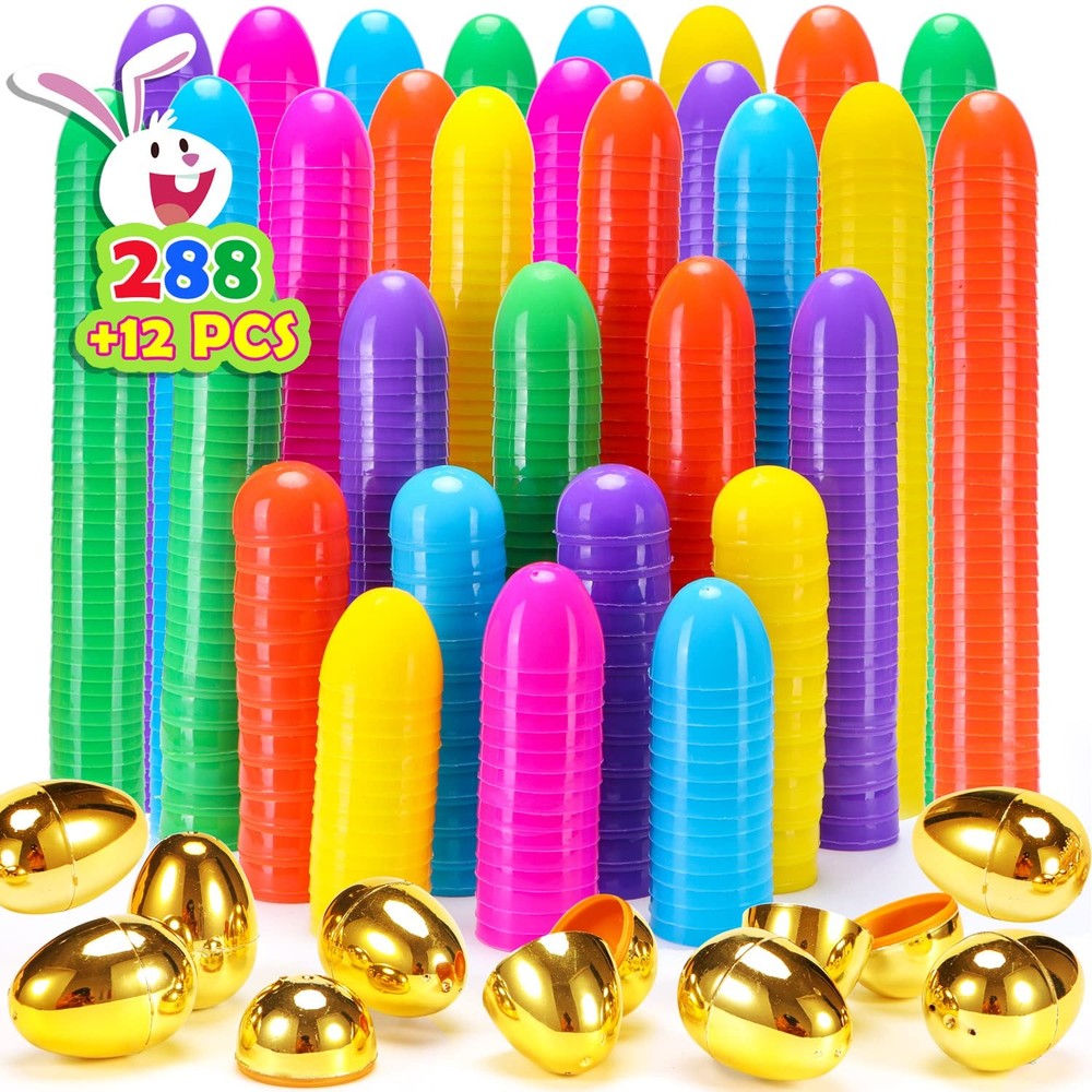288 Easter Eggs -2.36" Bright Colors Plastic Easter Eggs Empty Include 18 Gol...