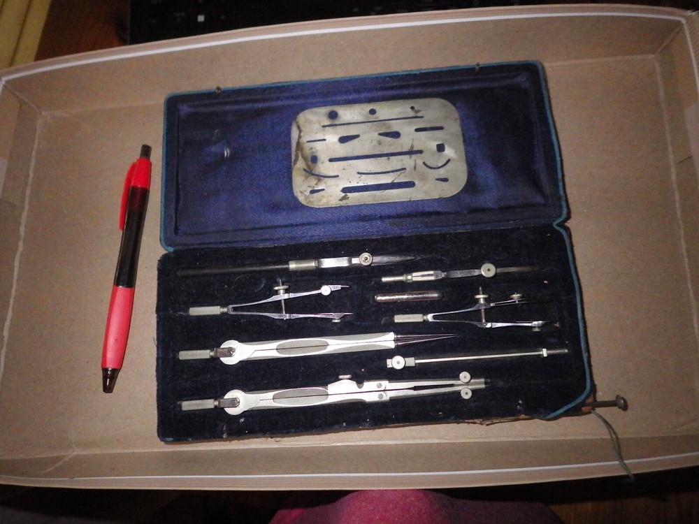 Geometry, Mathematics Drawing set in box, antique.