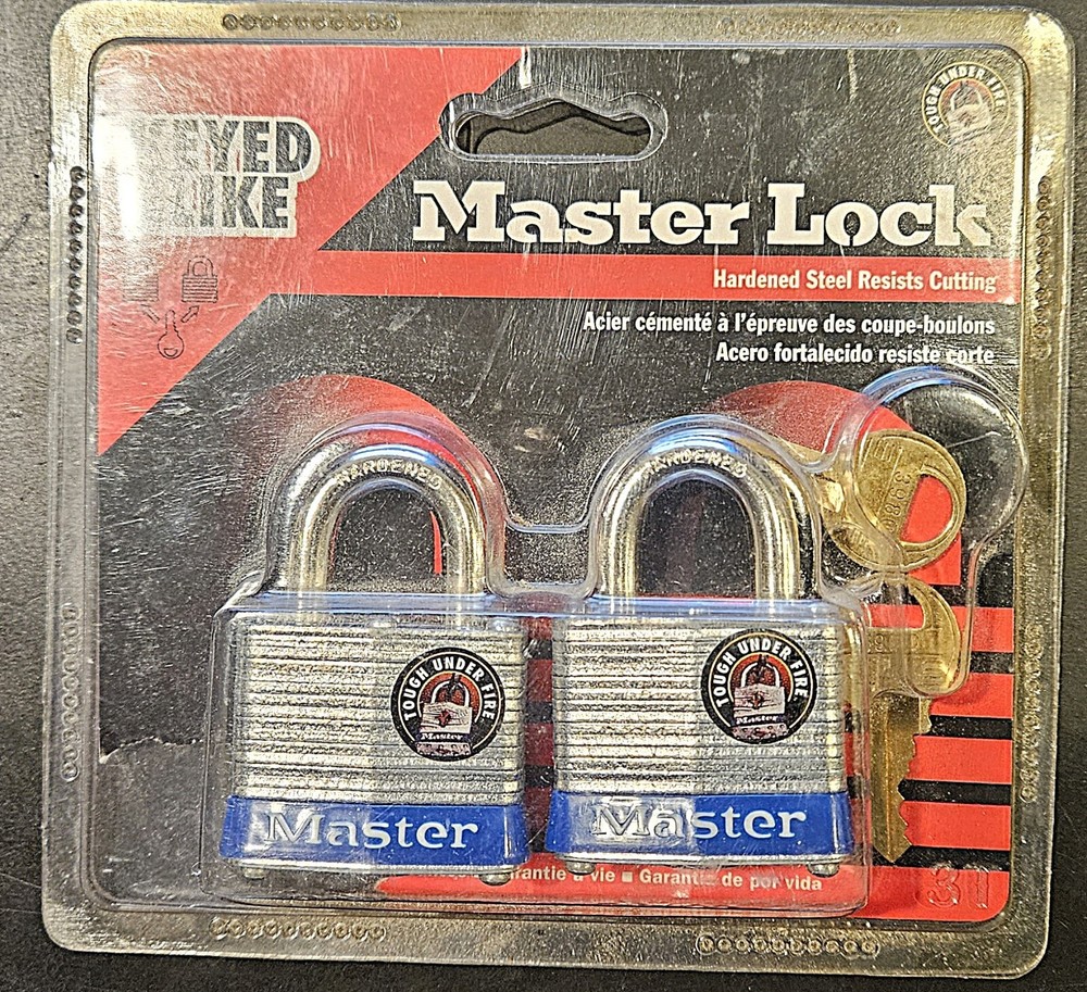2 Pack Master Lock 3T Laminated Steel Padlocks Pack, Keyed Alike