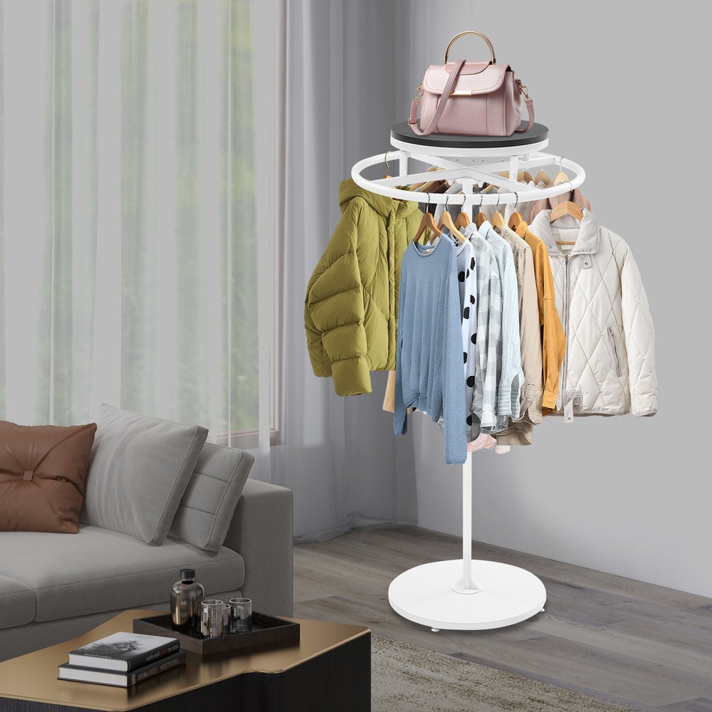 Round Clothing Rack, Clothes Display Rack, Rotatable Garment Rack White