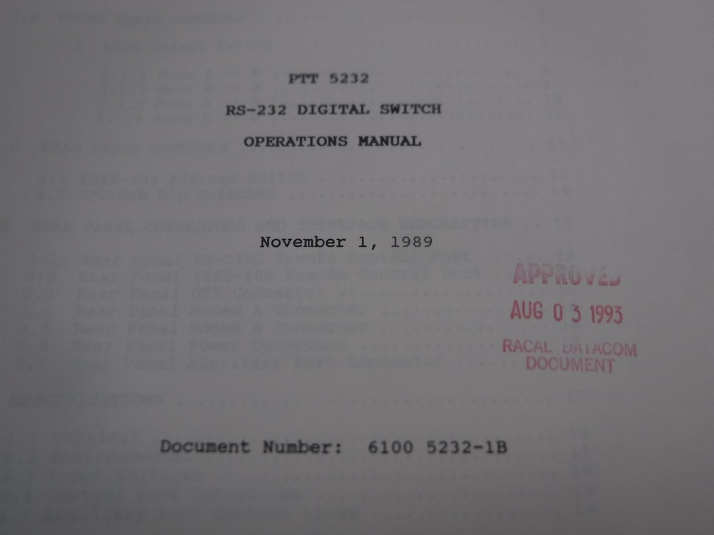 Processing Telecom Technologies PTT 5232 Digital Switch Operations Manual RS-232