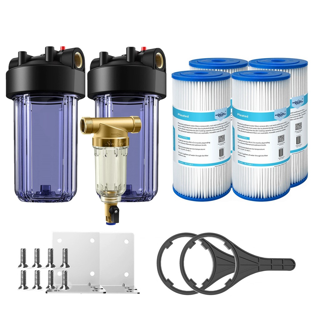 SimPure Clear Whole House Water Filter Housing 10" x4.5" Pleated Sediment System