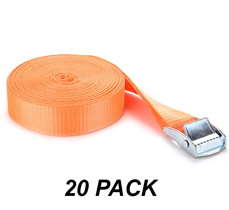 20 Pack Easy-to-Use Cambuckle Tie Down Straps 25mm x 2 metres