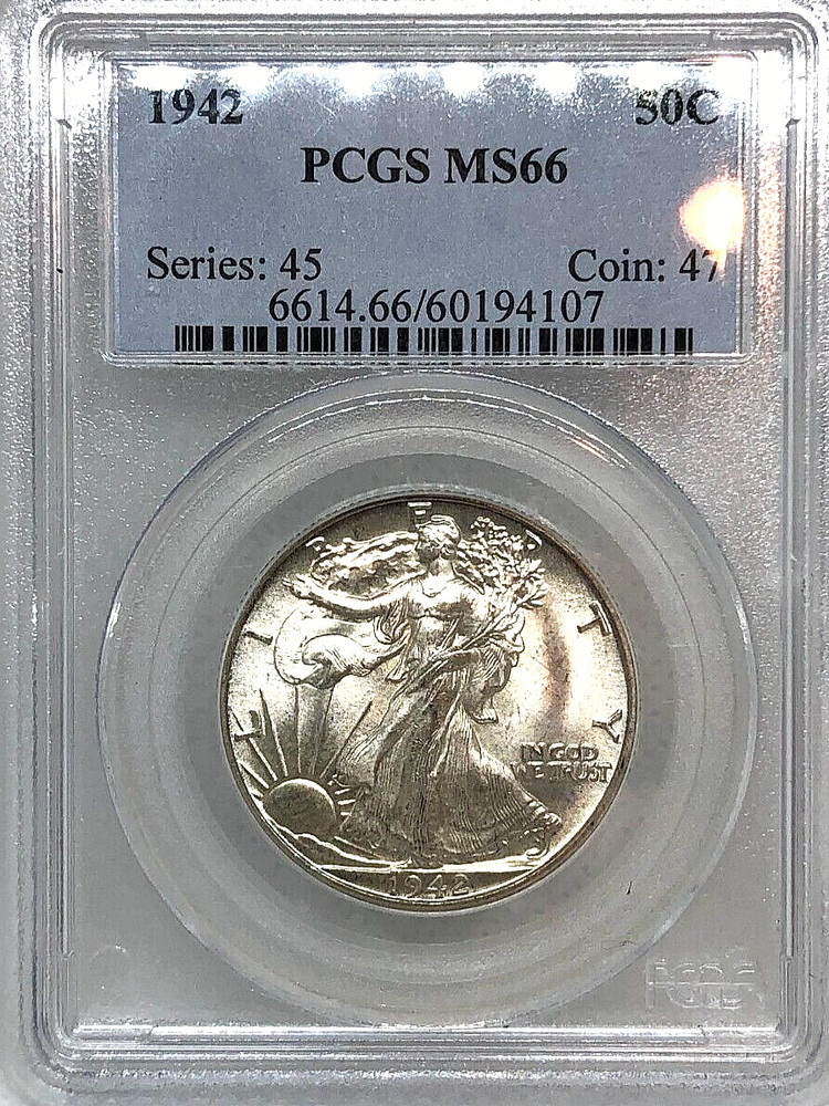 1942 Walking Liberty Silver Half Dollar MS66 PCGS