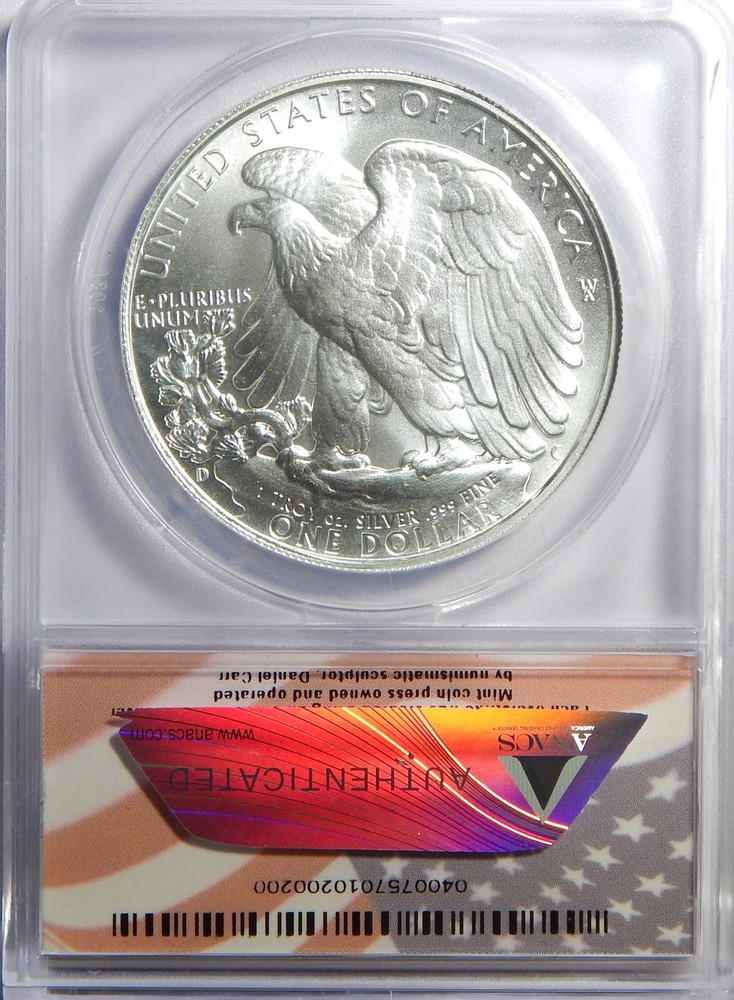 2019 Daniel Carr Misaligned Overstruck Silver Eagle Design ANACS MS69 Fantasy